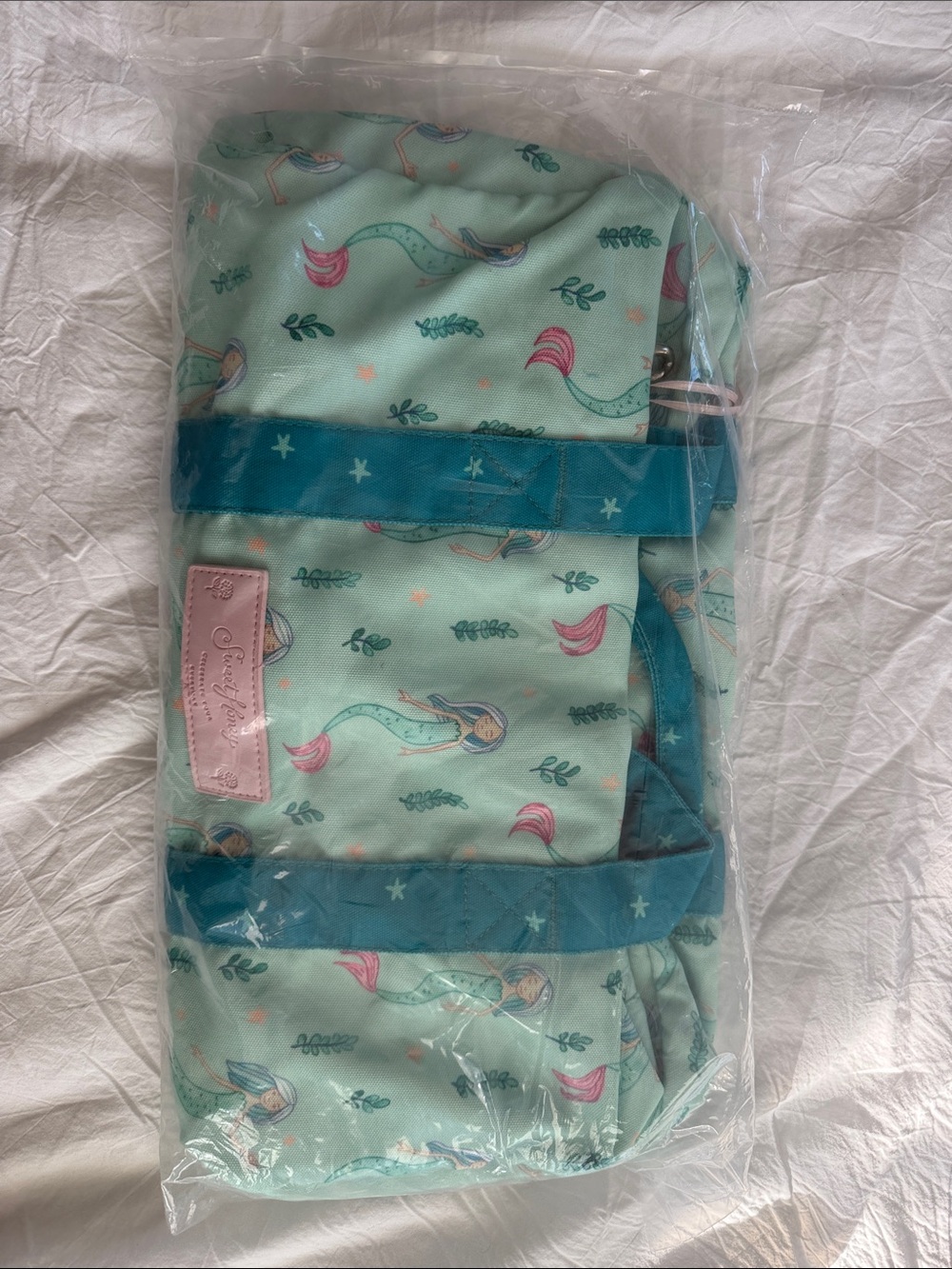 Sweet Honey Mermaid Print Duffle with Blue Straps
